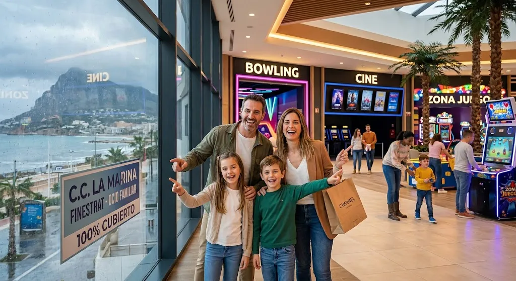 Familia divirtiéndose a cubierto en el Centro Comercial La Marina Finestrat