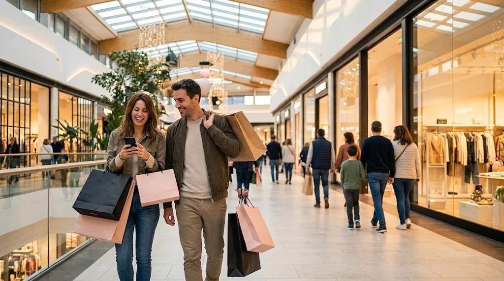 Pareja con bolsas de compras aprovechando el Black Friday en el Centro Comercial La Marina